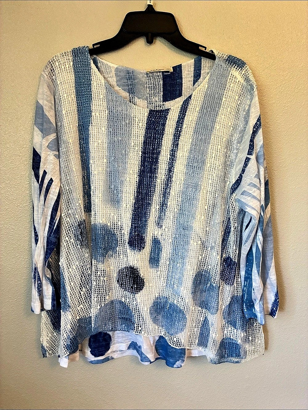 Jess & Jane Abstract Blue & White Tunic Size XL